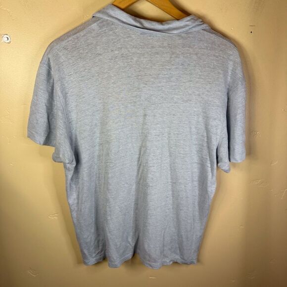 Sandro Paris Mens Linen Baby Blue Size Large Polo Small Flaw Preppy Grunge‎ Boho - Picture 7 of 7